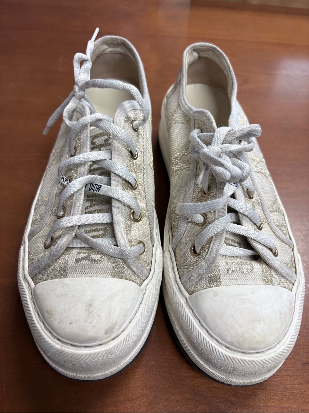 Dior Off-White Canvas Low-Top Sneakers with Gold Eyelets